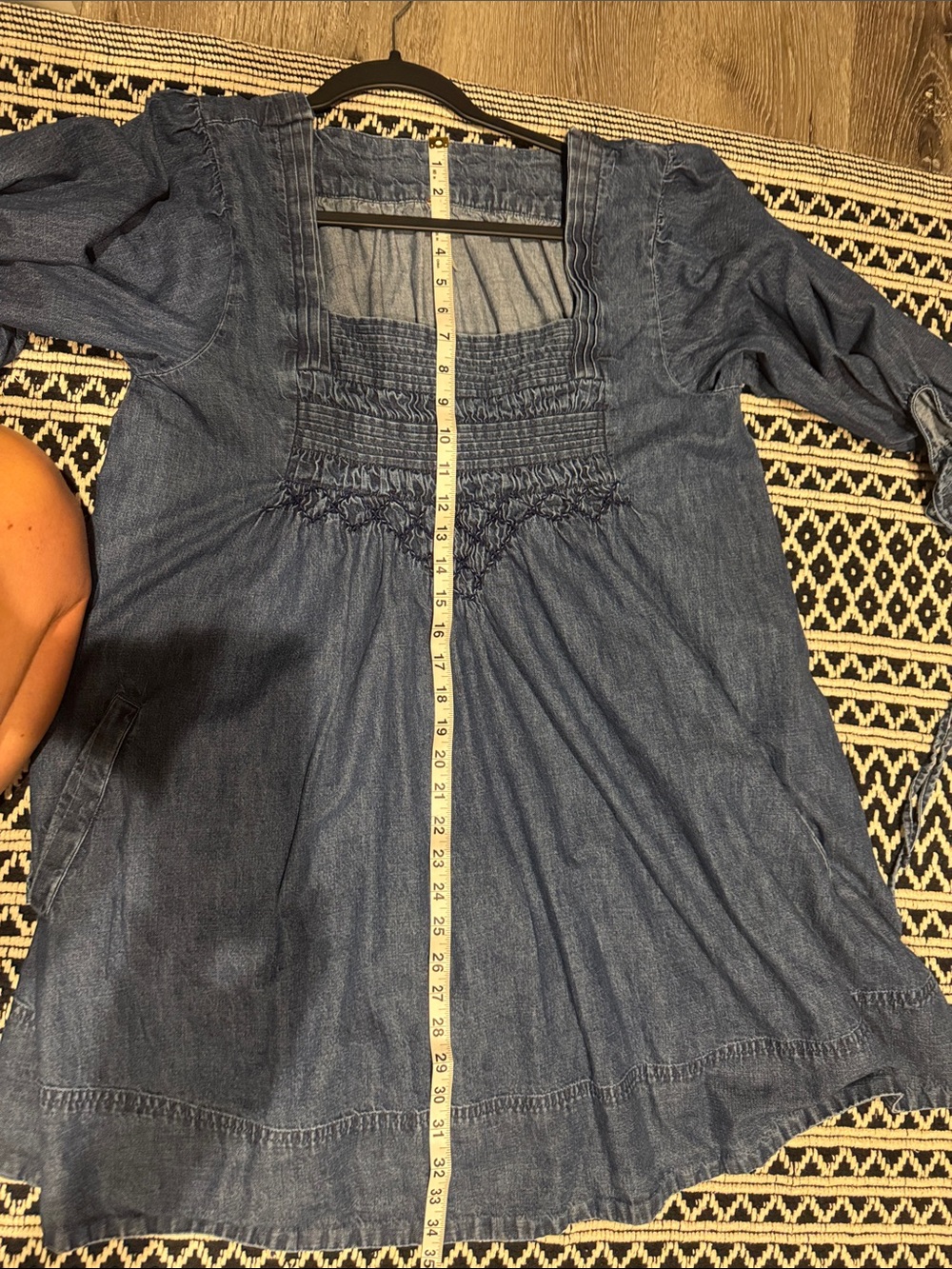 Free People Denim Smocked Tunic  Dress - Blue - Picture 7 of 7